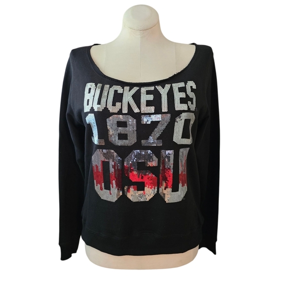 E5 College Classics Ohio State Buckeyes Sequin Sweatshirt — Women’s XL Black - Picture 6 of 11